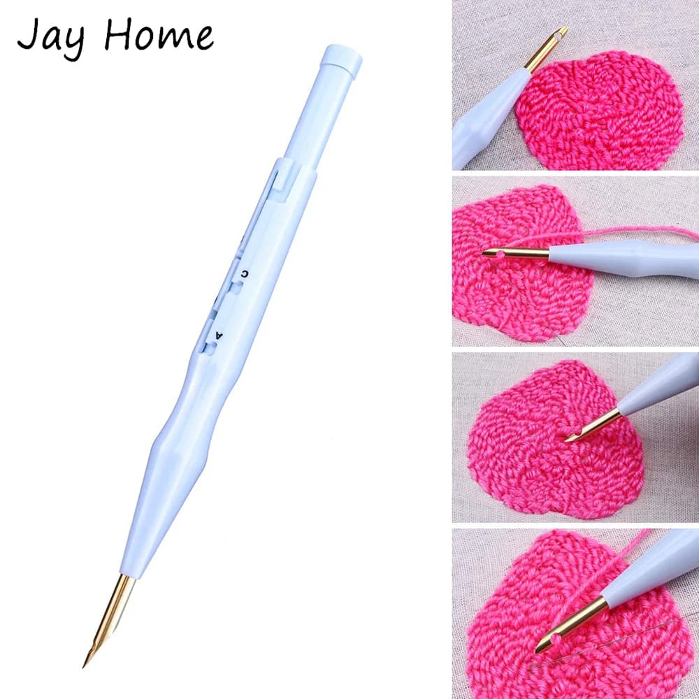 Adjustable Embroidery Pens Plastic Sewing Embroidery Punch Needles Weaving Tools and Needle Threader for DIY Craft Stitching