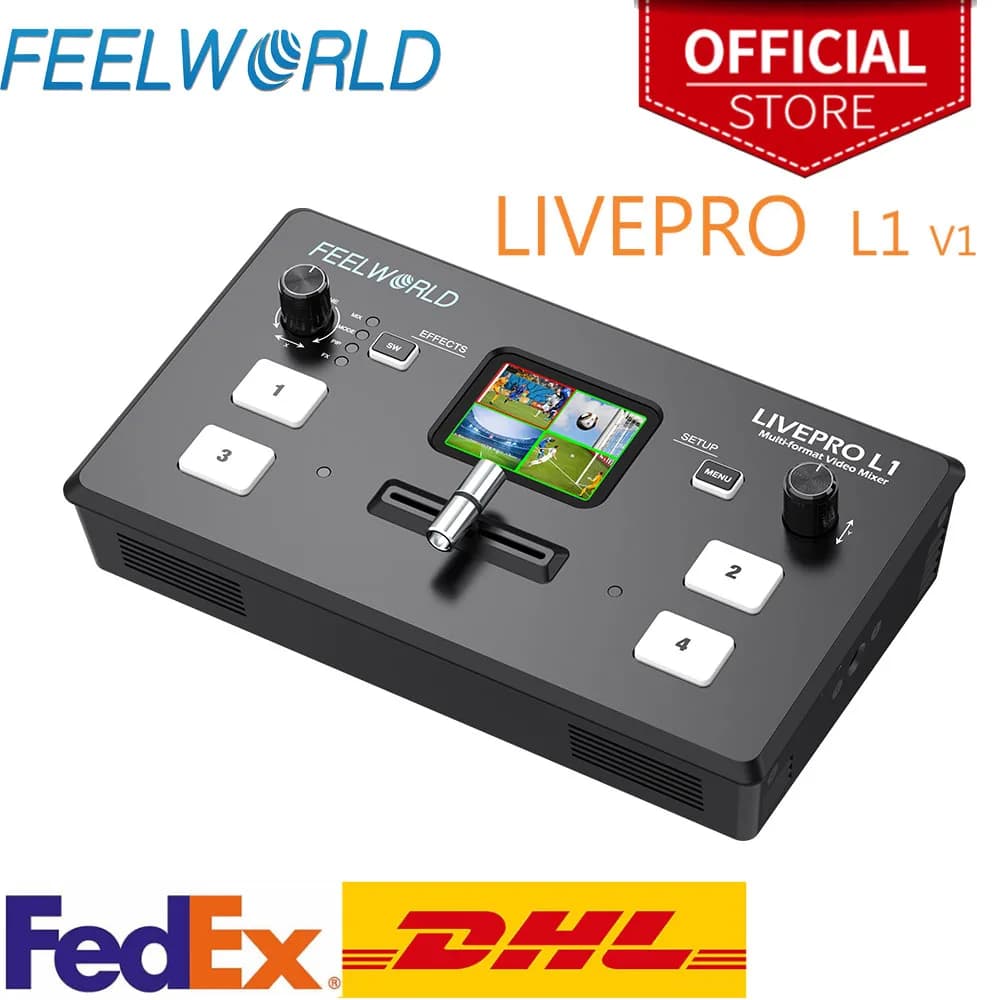 FEELWORLD-Switcher Mixer Video Multi format, USB 3.0 inputs, 4x HDMI, camera production, Youtube, Streaming Live, LIVEPRO L1 V1