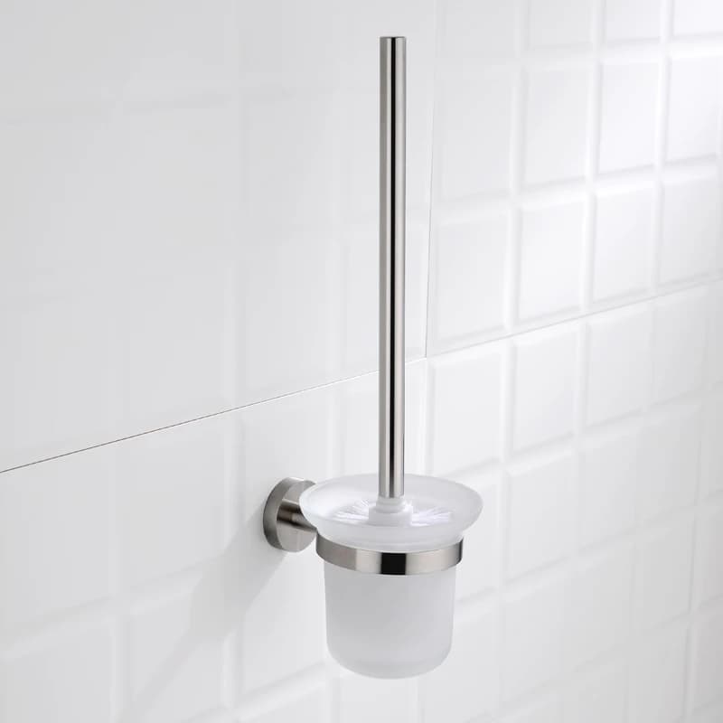 Porta scopino moderno in acciaio inossidabile SUS 304 Appendiabiti per WC a parete con tazza di vetro Raccordo hardware per il bagno
