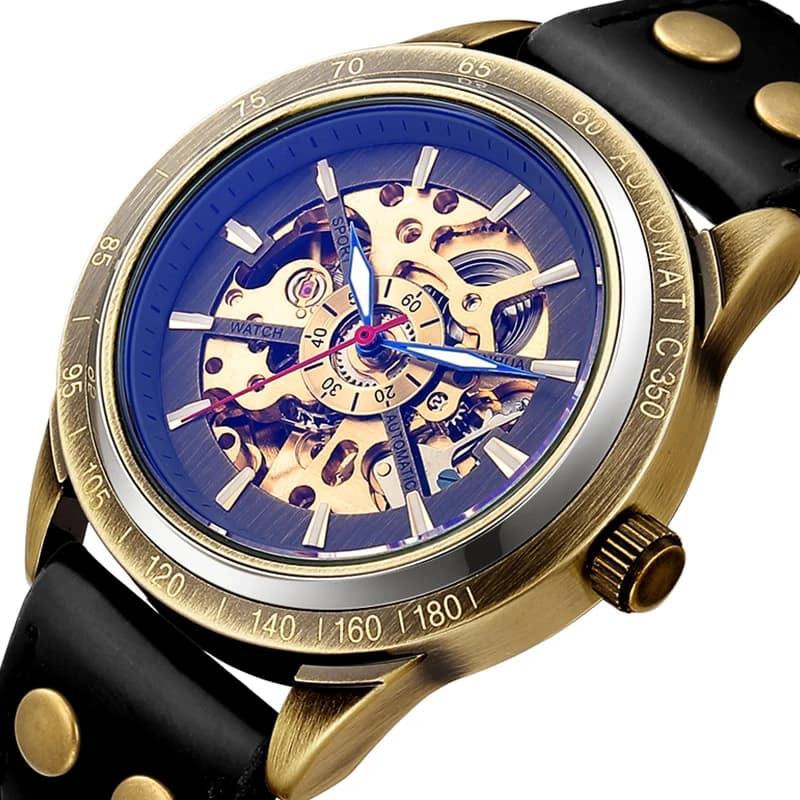 Orologio da polso meccanico scheletro creativo orologi automatici a carica automatica orologio Steampunk in pelle da uomo senza batteria Uhr Reloj