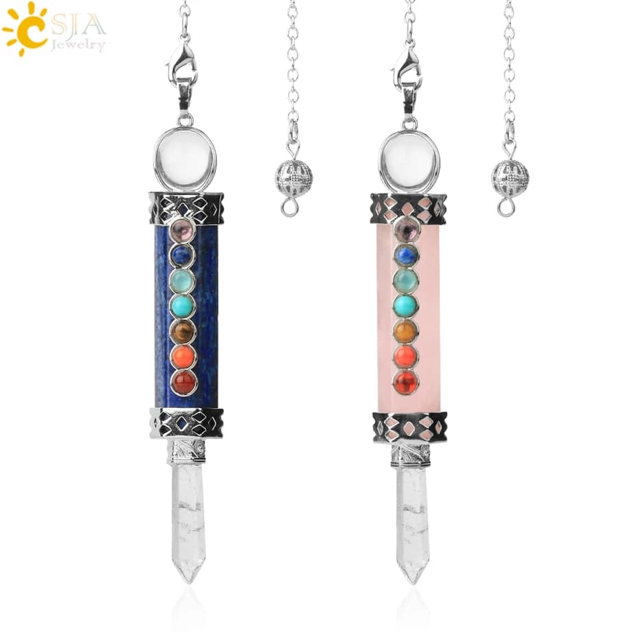 CSJA 7 Chakra Divinazione Pendolo per Dowsing Cristallo Quarzo Pendulari 2021 Pietra Naturale Ciondolo Bacchetta Pendoli Spirituale G676