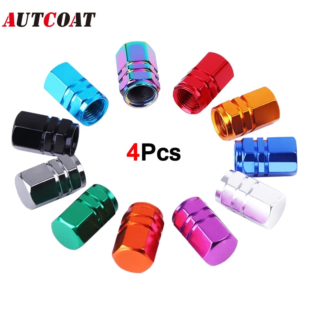 AUTCOAT 4 pcs aluminum auto wheel pneumatic valves caps tire rim stelo covers airdust waterproof for cars motorcycle bicycles