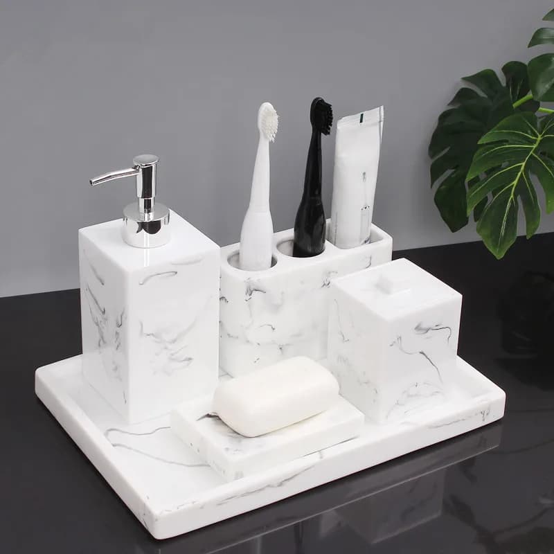 Tuqiu Set di accessori da bagno in ceramica Dispenser di sapone portaspazzolino portasapone vassoio lavabo lusso 5-6 pezzi Set matrimonio
