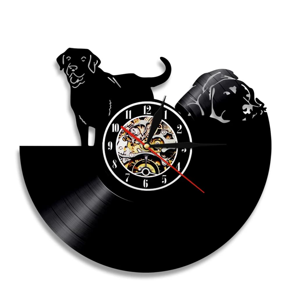 Wall clock with vinyl record for pets with black puppies Carlino animal watch for dogs different breeds of dog Home decor Preferred gift for dog lovers
