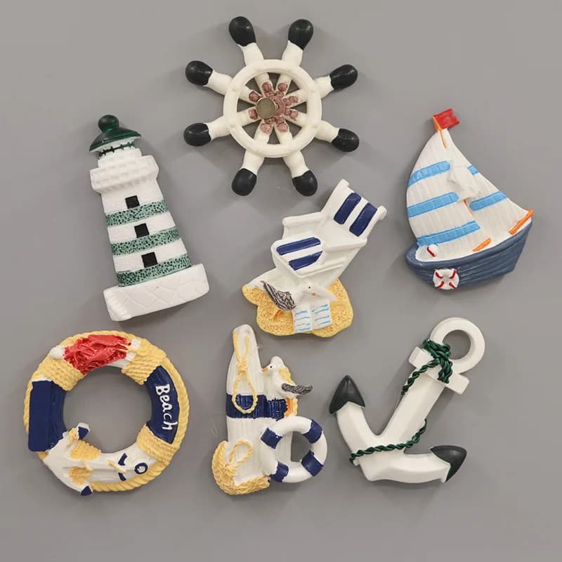 Stile mediterraneo Decorativa Autoadesivi del Frigorifero Salvagente Faro barca A Vela di ancoraggio 3d In Resina Magnete Magnete home decor
