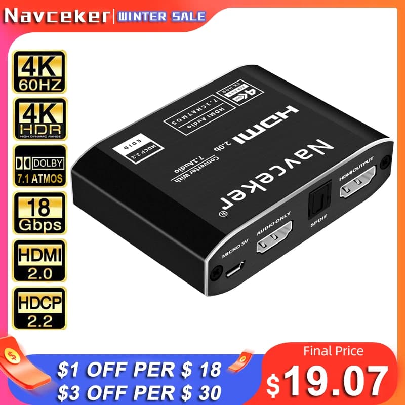 2026 Best ARC Audio Extractor HDMI 2.0 4K 120Hz RGB8:8:8 HDR, Splitter HDMI, 4K HDMI Audio Converter to TOSLINK SPDIF 7.1