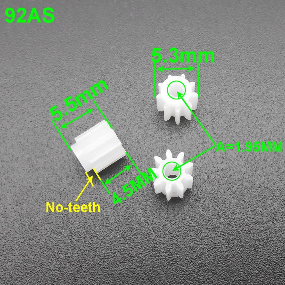 10 pz/lotto Plastica Spur 92A Spalla 0.5M Pignone 9 Denti Foro 2mm Stretto Giocattolo Parte Del Motore Accessori 9T 1.95MM 2A 5.3MMX5.5MM