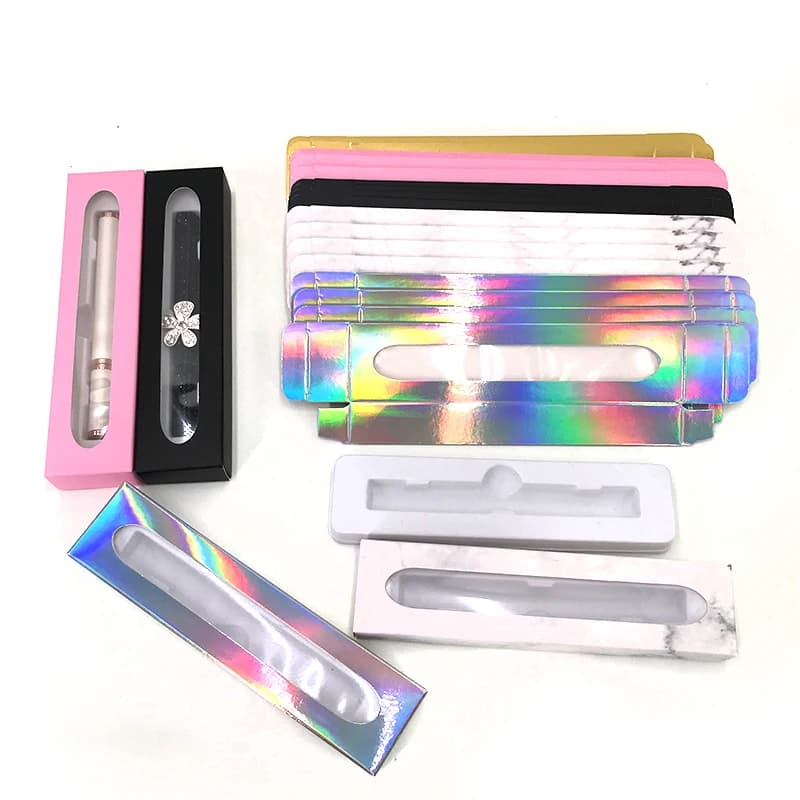 Eyeliner glue pen paper box with diamond lips empty boxes for Holographic marble adhesive Eyeliner with white tray