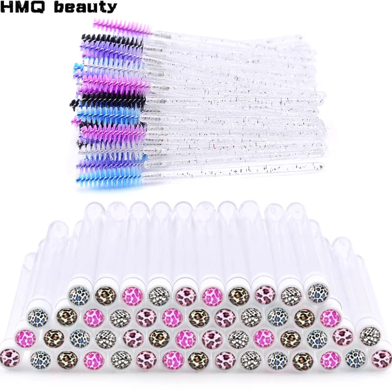 New style leopard reusable brush for eyebrow tube extension eyelashes disposable applicator Mascara wand diamond brush for eyelash tube