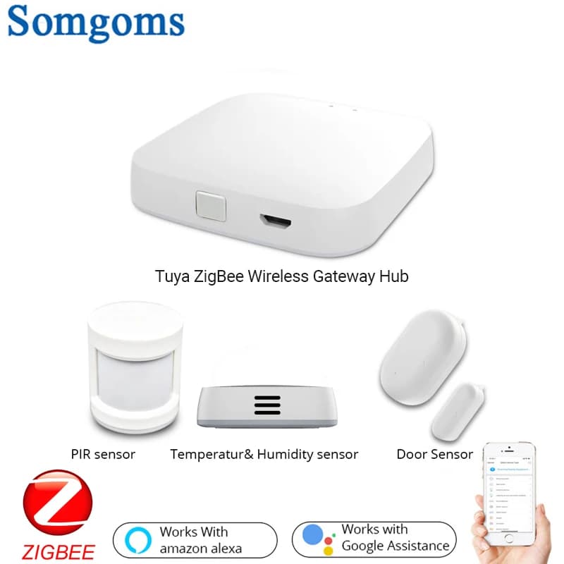 Tuya Zigbee Smart Wireless Gateway Hub Domotica Scena Kit allarme di sicurezza PIR Sensore di temperatura e umidità per porte e finestre
