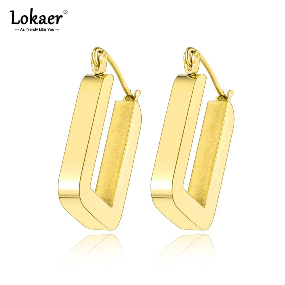 Lokaer Trendy Titanio Acciaio inossidabile Boemia Orecchini a cerchio Boemia Geometria Orecchini rettangolari Gioielli per le donne Сkolьги E21022