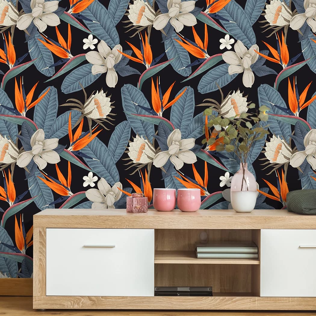 Removable Peel And Stick Wallpaper Fresh Leaves Handpainting Design Self-Adhesive Prepasted Wall Mural for Home Decoration