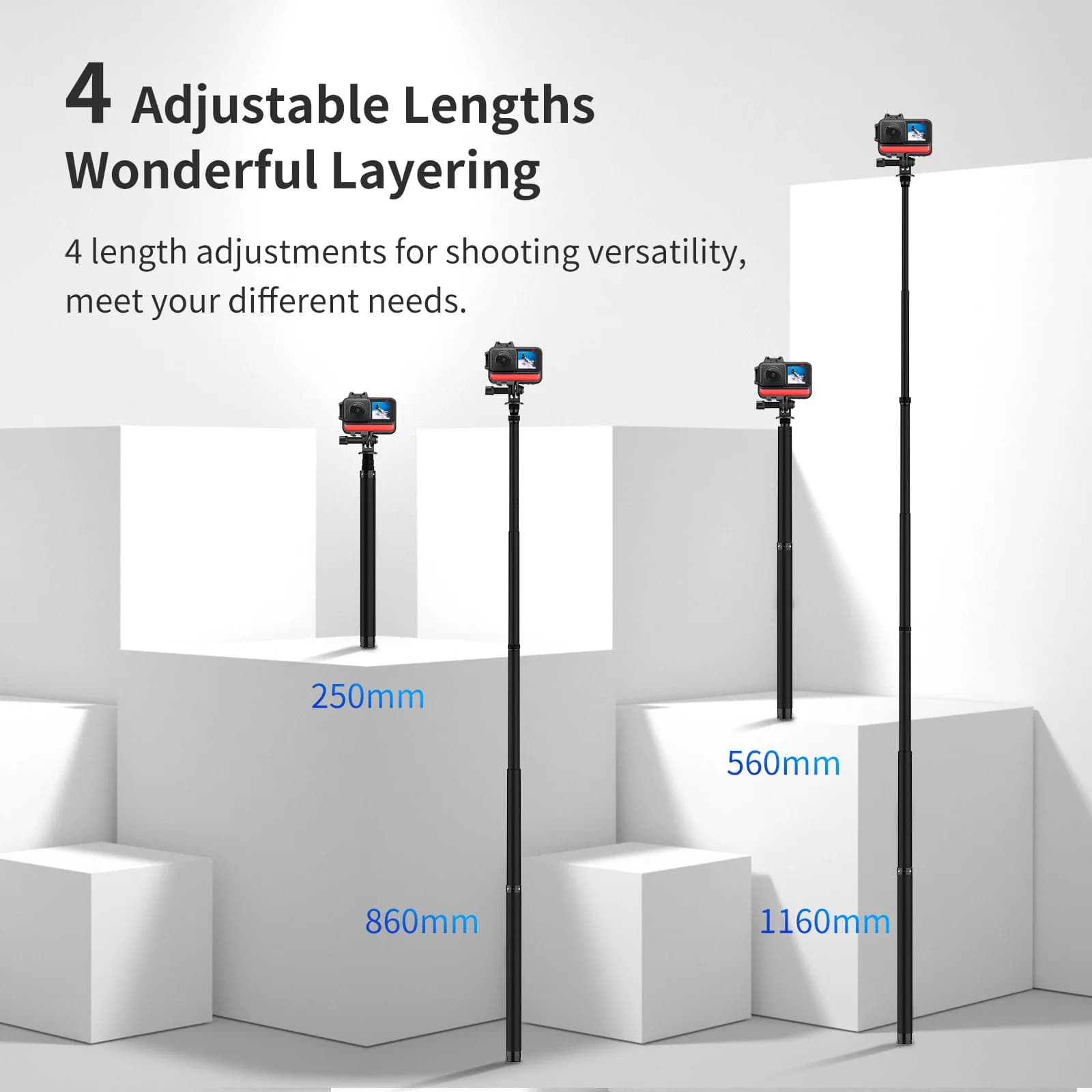 TELESIN 116 centimetri In Fibra di Carbonio Monopiede Selfie Stick Allungabile Con 1/4 Vite Per GoPro Hero Insta360 Osmo Action Camera