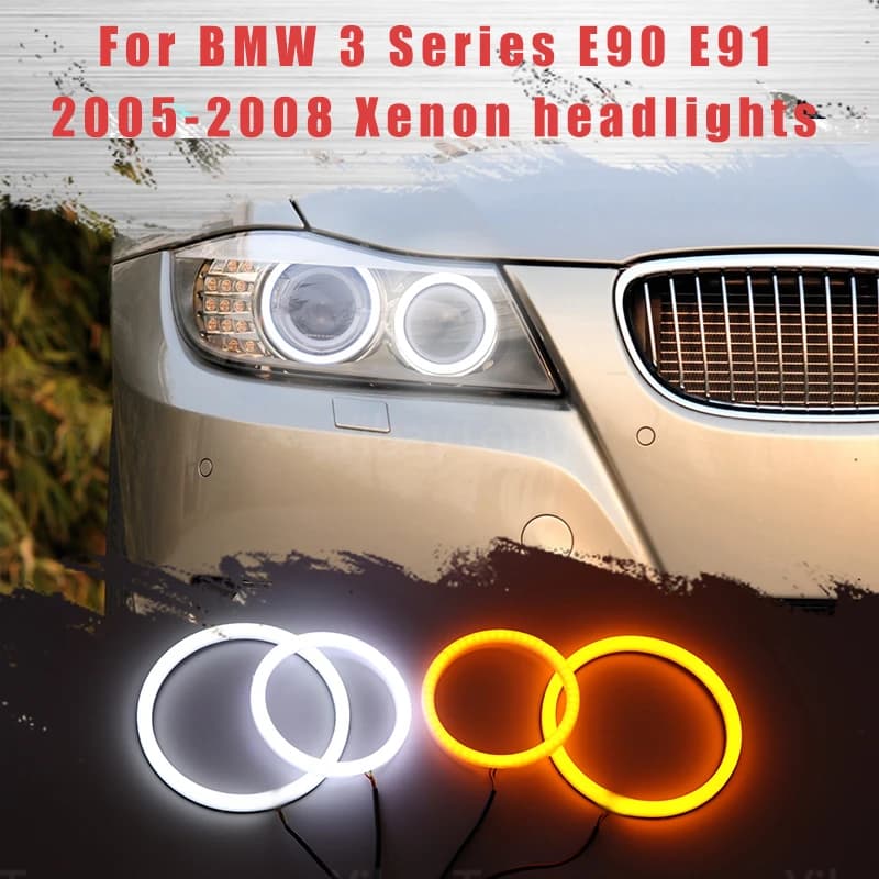 For BMW Series 3 E90 E91 2005 2006 2007 2008 Xeno LED Light SMD Cotton Switchback Angel Eye Ring DRL Kit