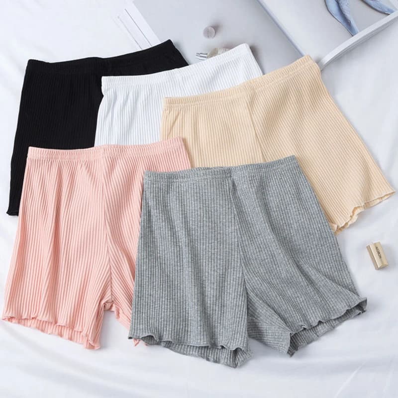Cotton shorts Three-point safety trousers with volant women's leggings for outdoor clothing Ribbed striped elastic bands