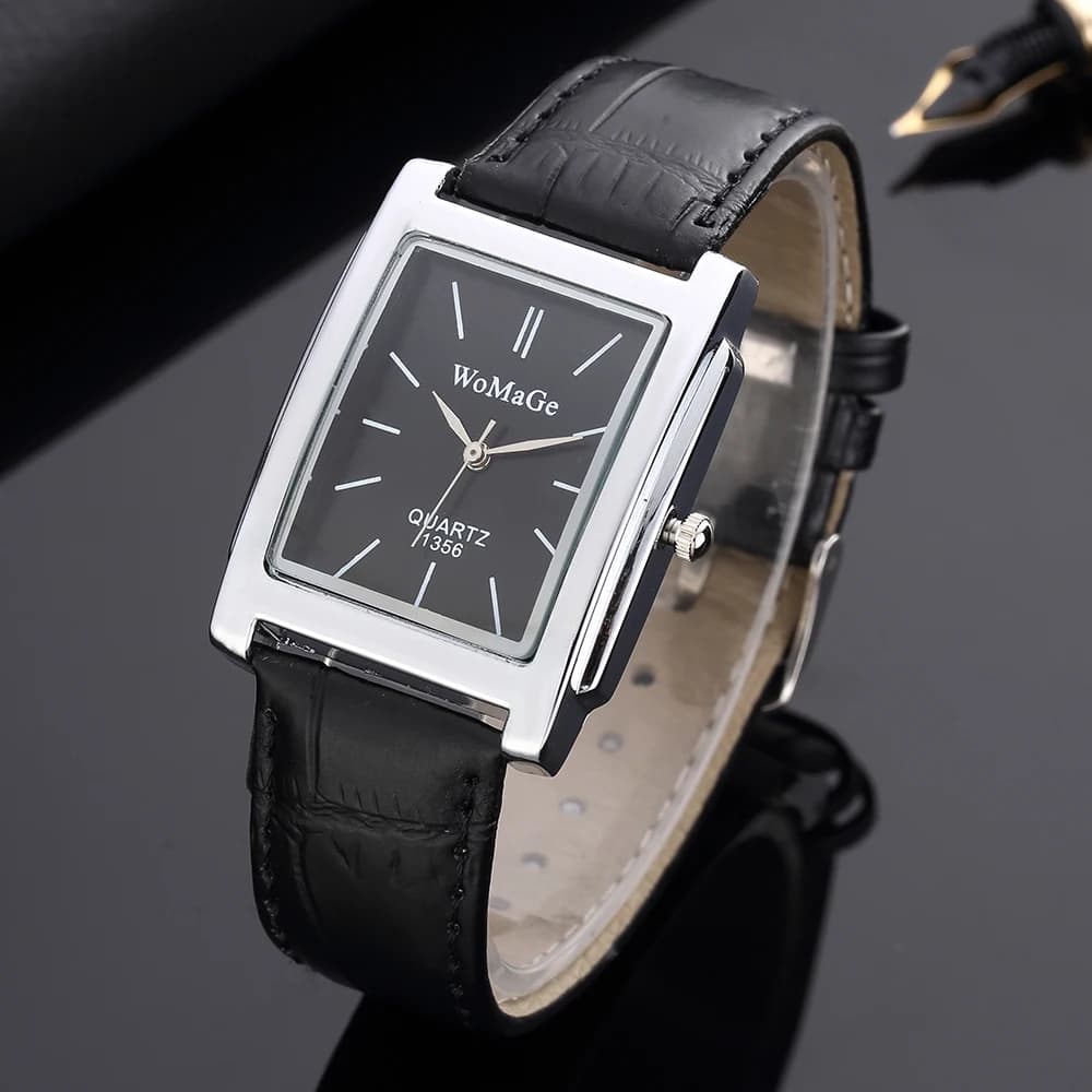 Men's Watch Square Rose Gold Watch With Silver Case Women's Watch Quartz With Luxury Leather Strap Of The Best Brands Montre Homme Relojes