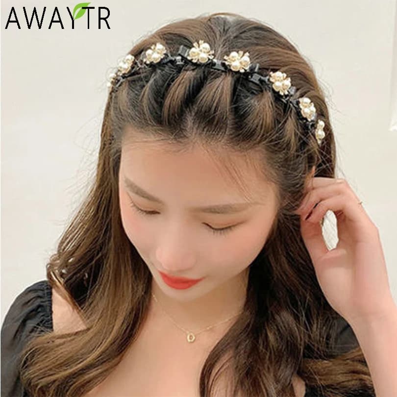 Unisex Alice Perle Fasce per capelli eleganti Uomo Donna Fascia sportiva Doppia frangia Acconciatura Make Up Forcine Accessori per capelli moda