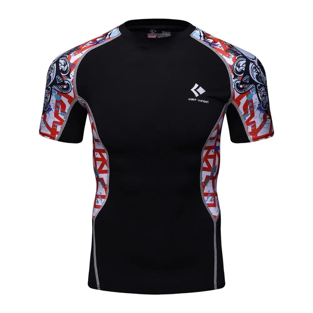 Hot Sale Sport Style Digital Print Sports Compression Fitness Gym Boxing Wear Custom Rashguard Short Sleeve Men T shirt