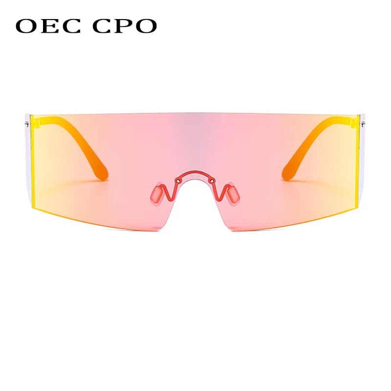 OEC CPO Fashion occhiali da sole senza montatura donna uomo Big Flat Top occhiali occhiali da sole oversize occhiali da sole a specchio femminile UV400 O596