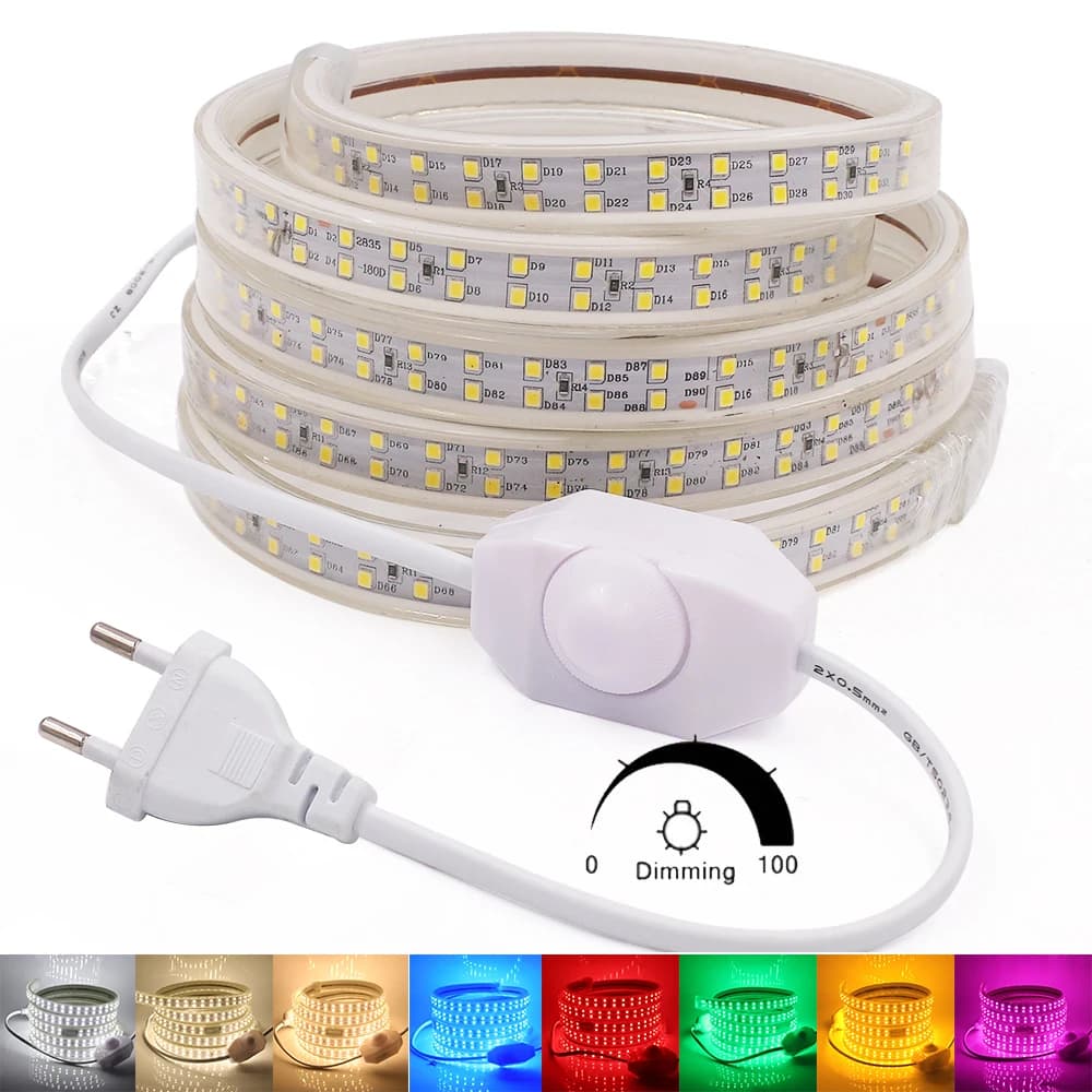 220V ha condotto la luce di striscia principale bianco 2835 di verde rosso blu chiaro flessibile di alta luminosità impermeabile Dimmerable IP67 della striscia