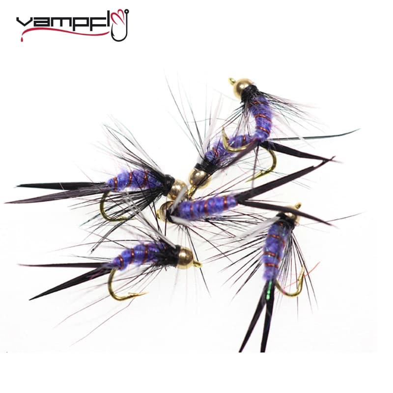 Vampfly 6PCS #12 Viola Psycho Principe Nymph Trota Steelhead Fly Perlina In Ottone Testa Sinking Mosche per Browns Rainbows e Cutthroats