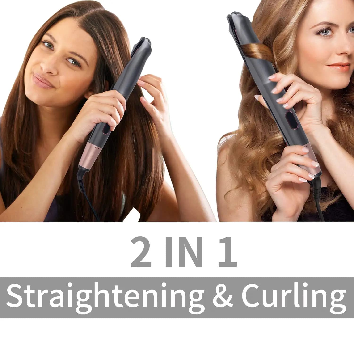 2 in 1 Pro Gold Titanium Flat Iron Twist Bigodino e piastra per capelli Anti-Crespo per lisciare i capelli Curling Styling Tool