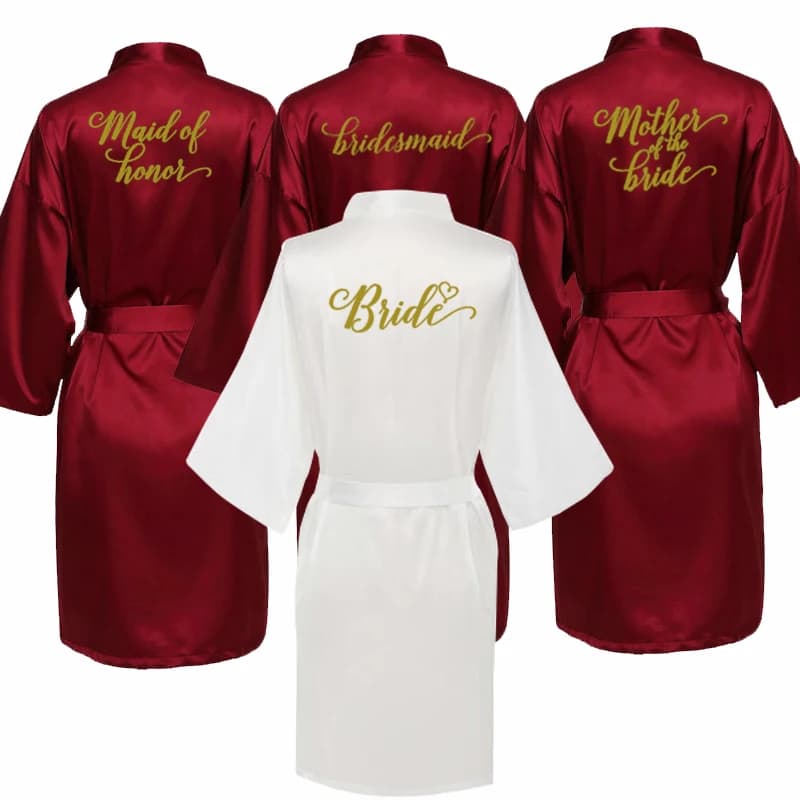 Sexy dress bordeaux bride kimono dress in satin robe woman wedding dress sister mother of bride groom bride bride bridesmaid dresses of honor
