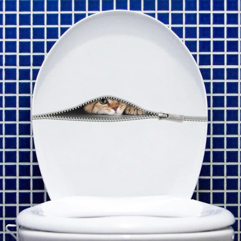 Simpatico gatto nella cerniera Adesivo da parete Armadietto Bagno WC Per la decorazione domestica Decalcomanie artistiche Carta da parati Adesivi per WC sul muro