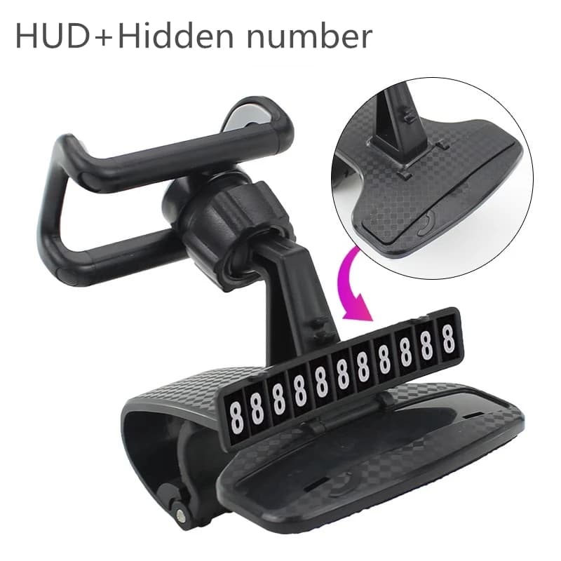Nuovo supporto per telefono da cruscotto per auto HUD 360 ° Supporto per clip per auto GPS regolabile Numero di parcheggio nascosto per supporto per supporto per auto per telefono cellulare