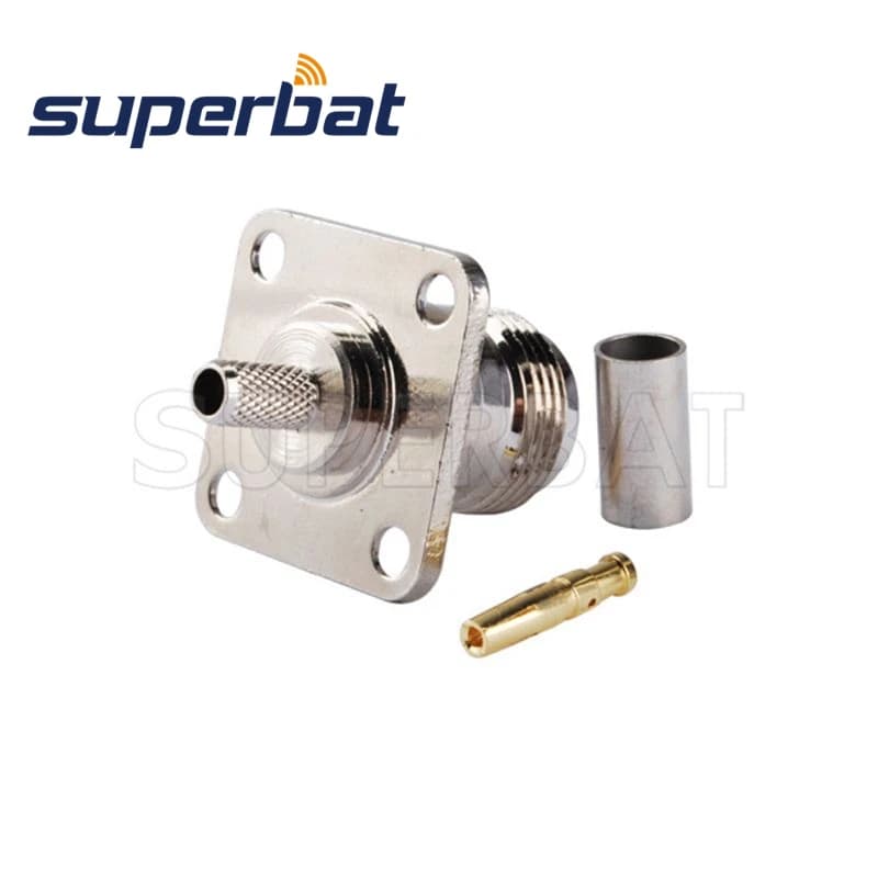 Superbat 10 pz N Femmina 4 Fori Montaggio A Pannello Crimpare Connettori Coassiali RF per Antenna Wifi RG58 RG142 RG400 LMR195 Cavo