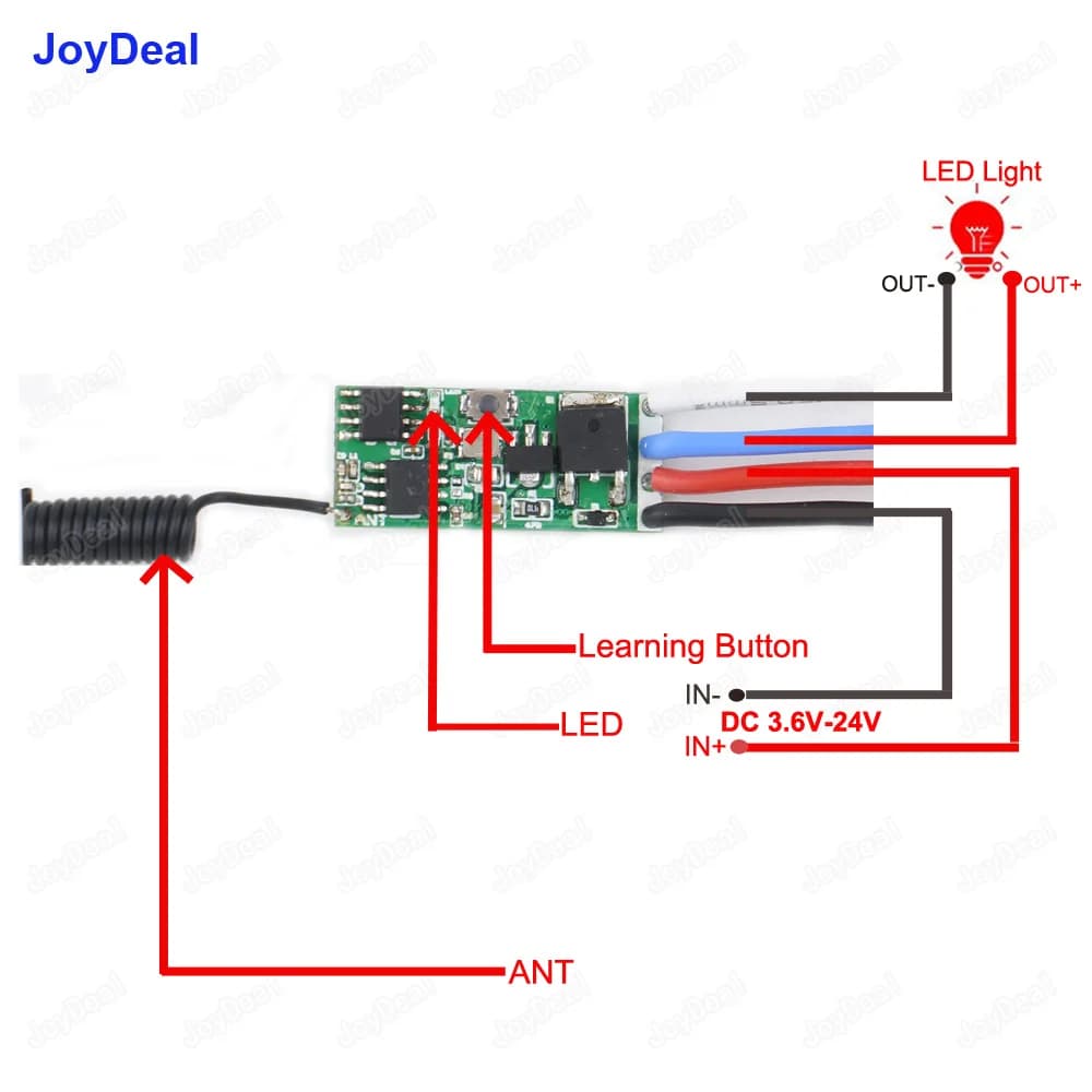 433 MHz Wireless Remote Control Switch Micro Mini DC 3.7V 4.5V 5V 6V 7.4V 9V 12V 24V 1CH Power Saving LED Light Switch Receiver