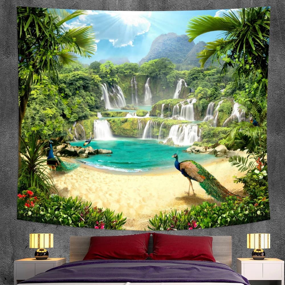 Plant and flowers fantasy scene decoration house tapestry mandala tapestrie Bohemian decorative yoga mat sheet bedroom