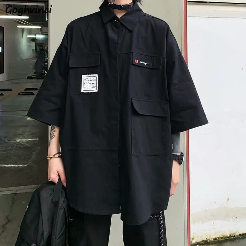 Camicie donna nero Hip-hop Streetwear moda Cool Casual coreano Chic All-match semplice estate donna Top tasche a manica corta