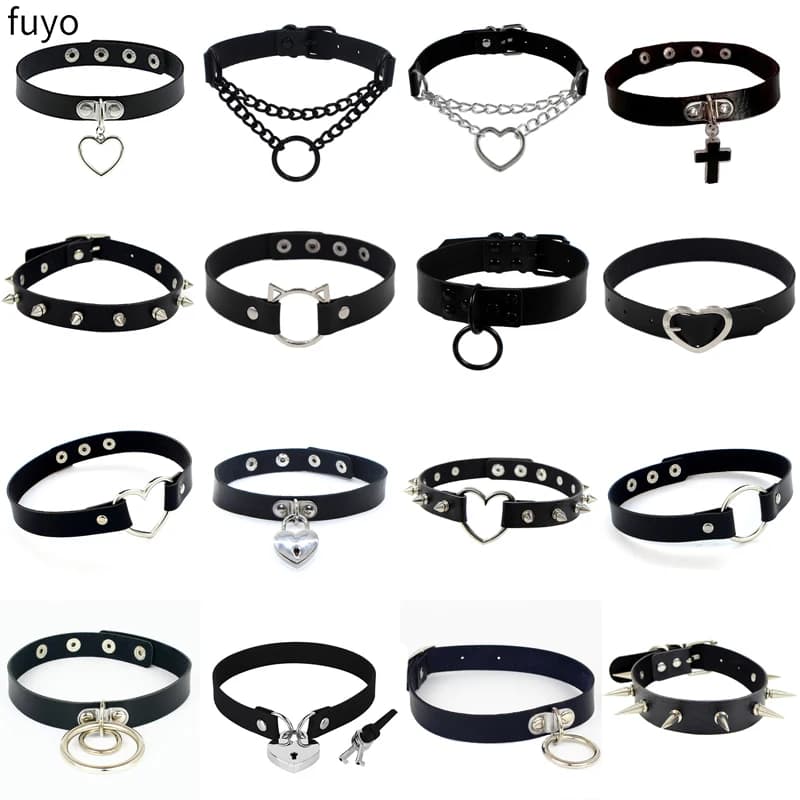 Donna Nero Punk Collana con colletto girocollo in pelle Pu Goth Rivetti Collana girocollo Pendientes Party Club Gioielli gotici sexy Femme