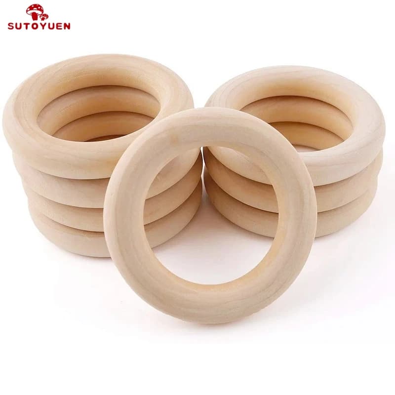 Sutoyuen 50 pz perline dentizione in legno naturale anello in legno per denti fai da te gioielli in legno fare artigianato 40/50/55 / 70mm