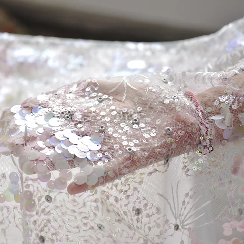 130cm wide 0.5meter/lot 3D Sequins Luxury Sexy Pink Symphony Sequined Lace Evening Dresses Fabric/ DIY Material X542