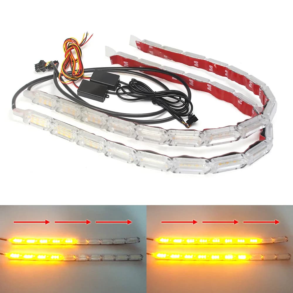 2 pezzi impermeabile flessibile universale per auto LED DRL luce di marcia diurna faro bianco striscia LED che scorre indicatori di direzione