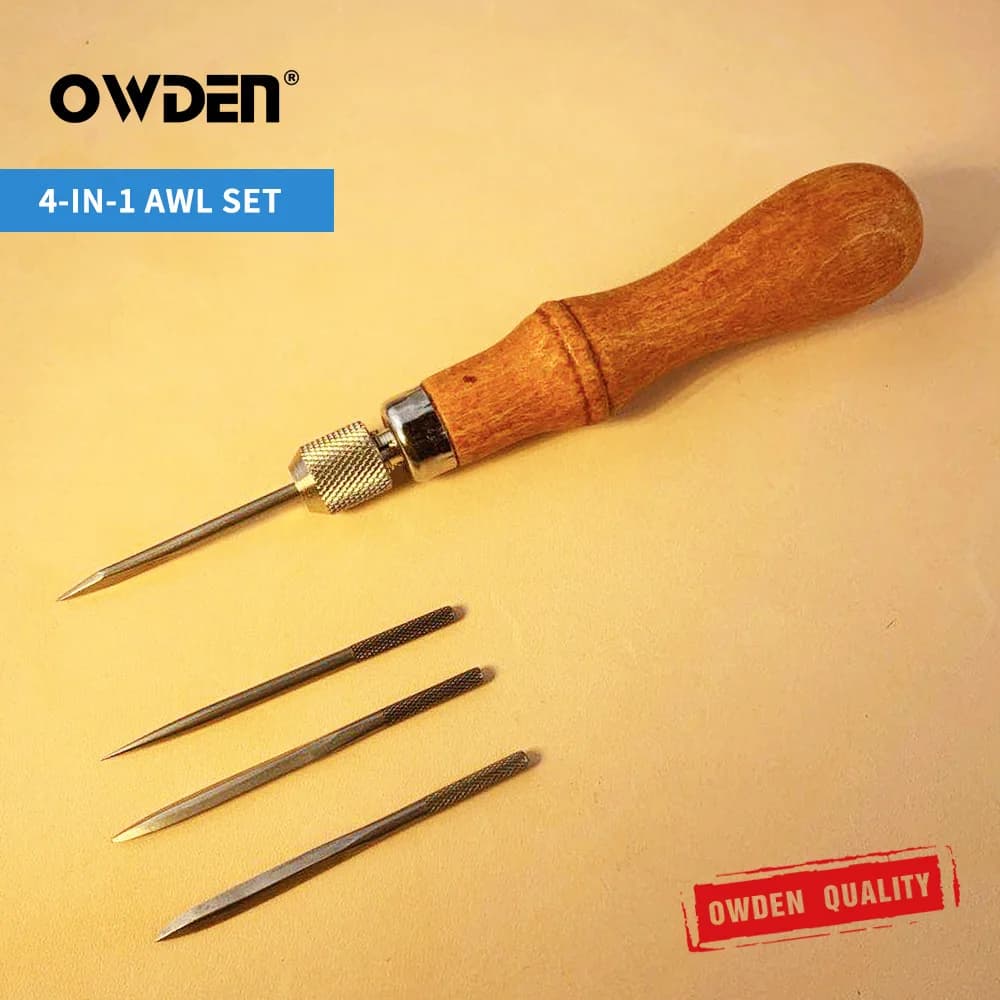 Set di strumenti per punteruolo in pelle OWDEN Manico in legno fai-da-te Strumento per cucire e allacciatura