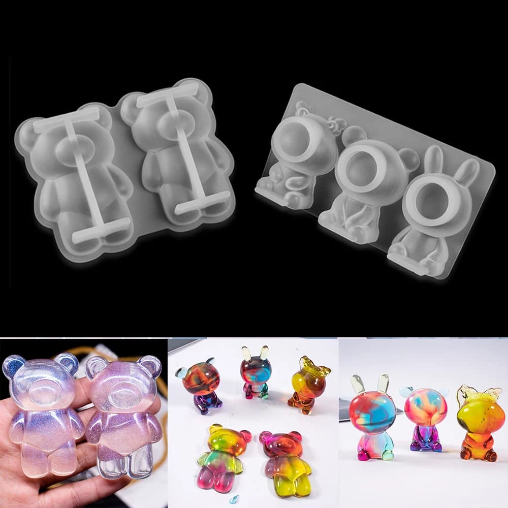 Cartoni animati 3D bambola animale stampo in silicone orso coniglio decorazione stampo in resina epossidica per artigianato fai da te portachiavi pendenti gioielli