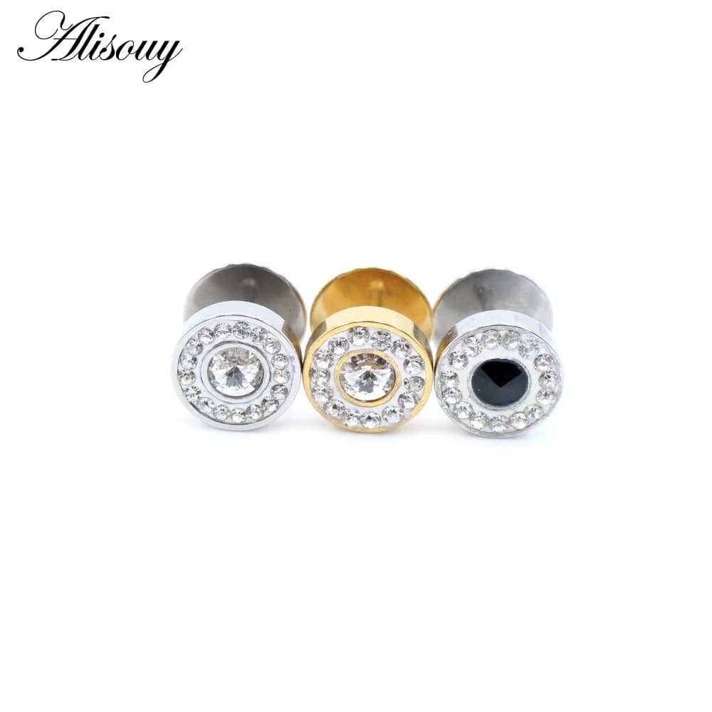 Alisouy 2pcs Unisex Crystal Cubic Zirconia Barbell Dumbbells Stainless Steel Screw Women Men Ear Stud Earring Piercing Jewelry