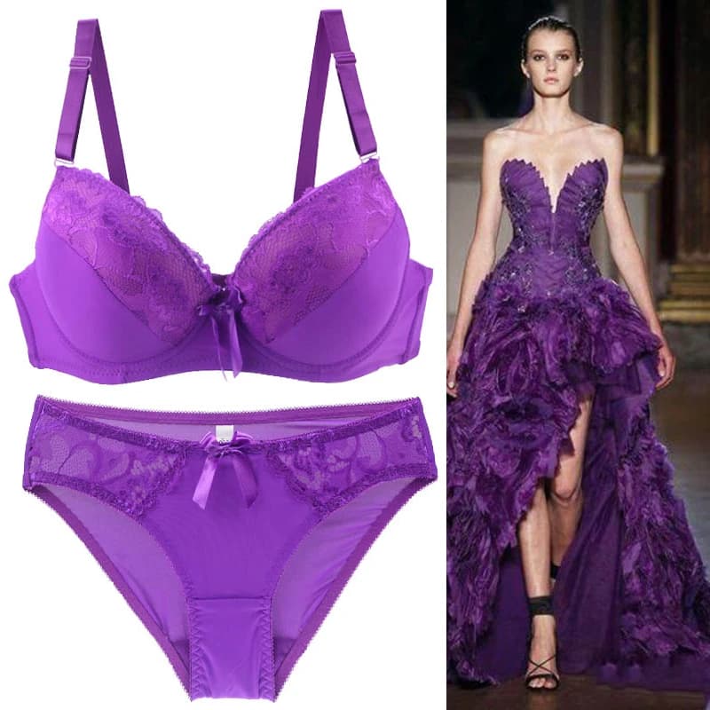 2021 nuove donne push up set reggiseno intimo perizoma in pizzo biancheria intima fiocco solido 70-105 BCDE tazza femminile taglie forti lingerie