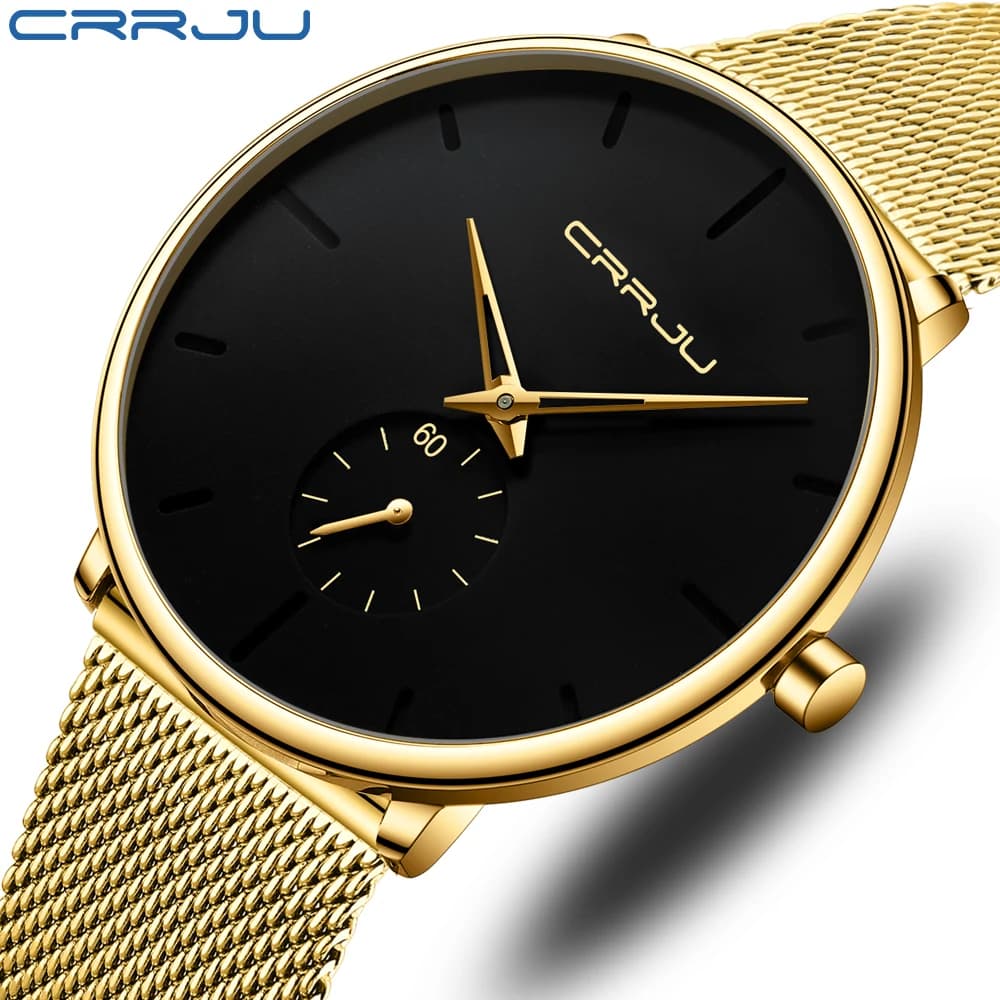 CRRJU Luxury Casual watch from the best brands for men waterproof fashion watch quartz watch slim gold watch Relogio Masculinoc