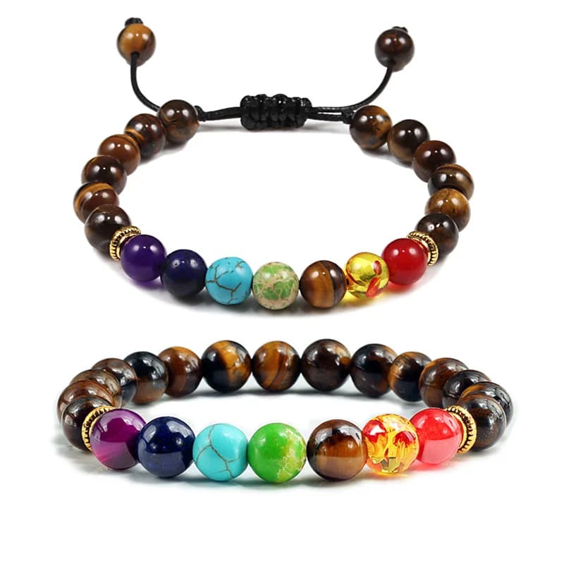 Uomo Donna 7 Chakra Braccialetti con perline Braccialetti Guarigione Occhio di tigre Pietra Chakra Preghiera Fascino Buddha Bracciale Gioielli regolabili Regali