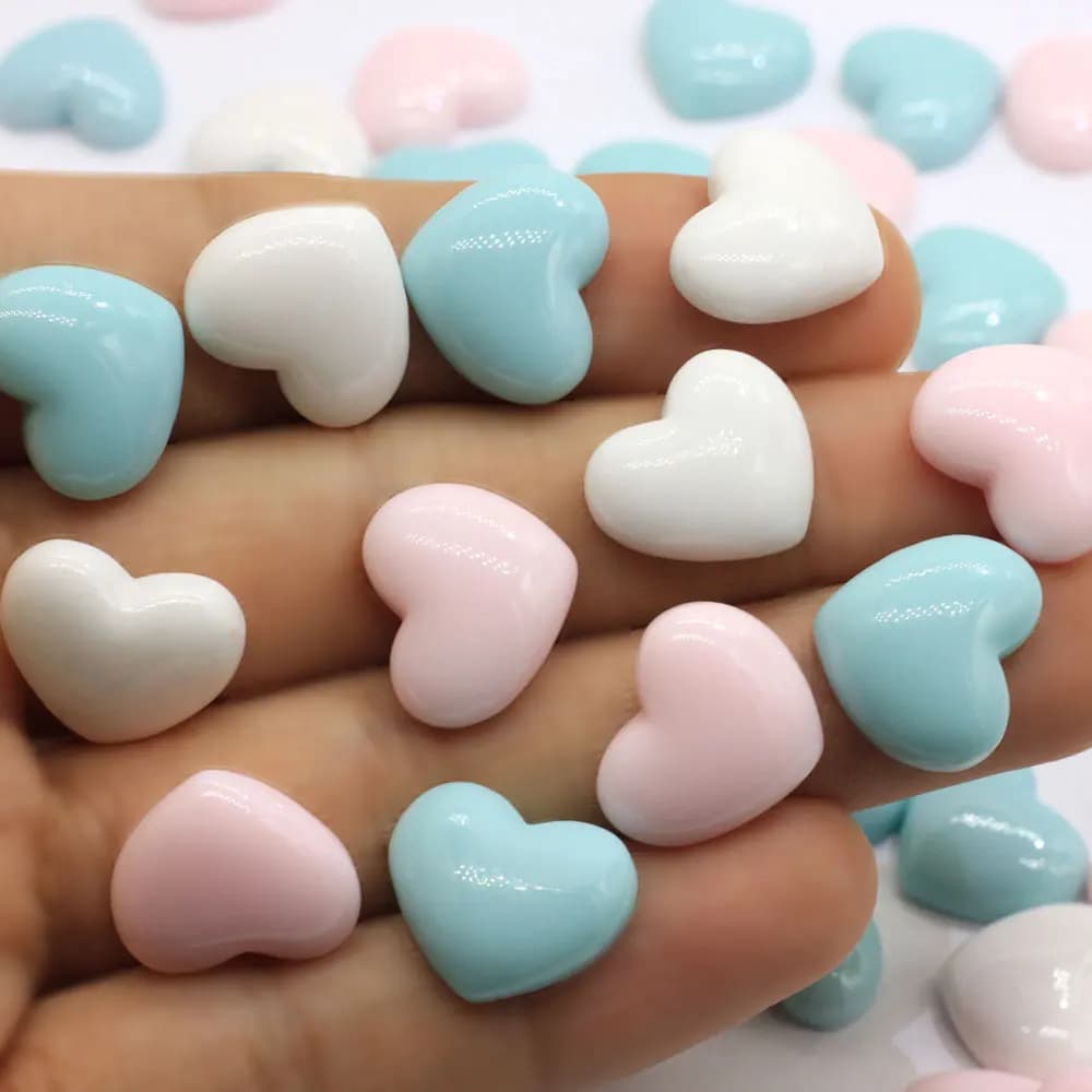 Spring resin colored love heart crafts beads Flatback Cabochon Scrapbook decorations DIY accessories buttons