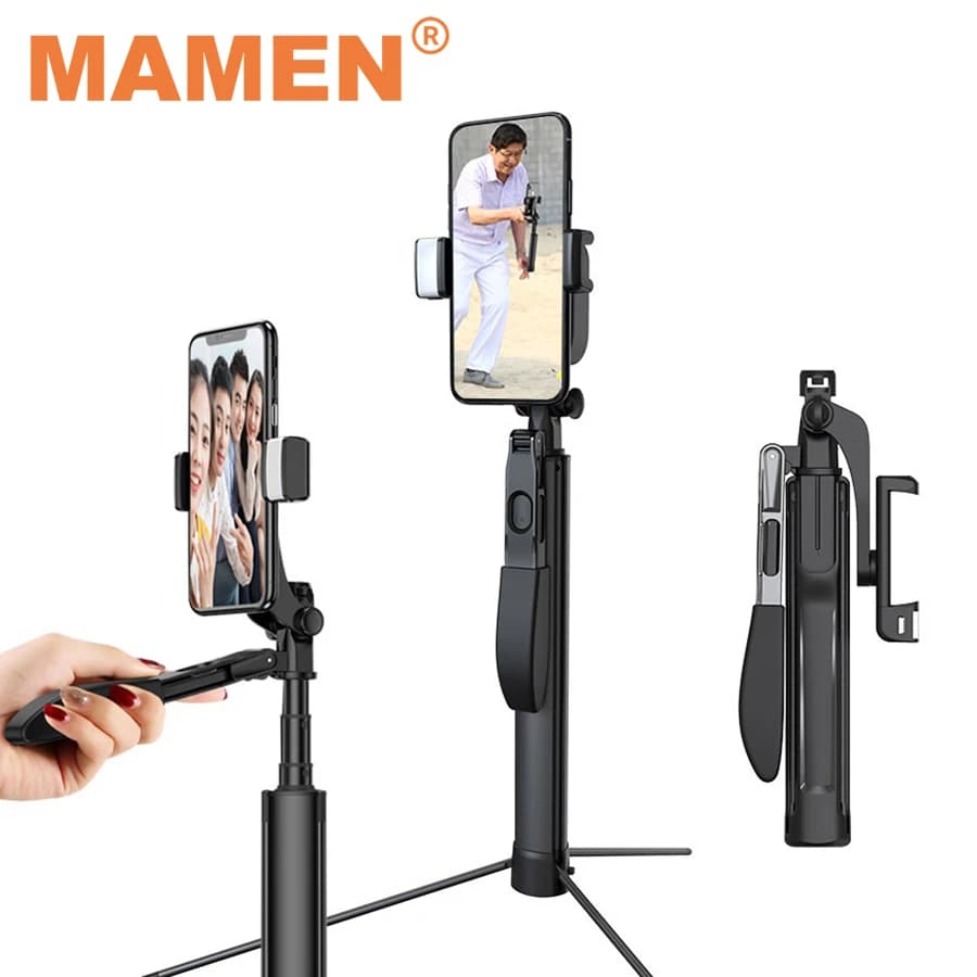 Stabilizzatore cardanico per riprese video portatile MAMEN con telecomando Bluetooth per treppiede selfie stick con bilanciamento automatico del telefono