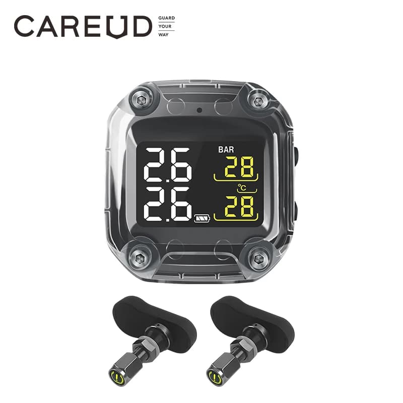 Wileless moto TPMS Careud sistema di monitoraggio della pressione dei pneumatici LCD digitale con due sensori interni/esterni facile da usare