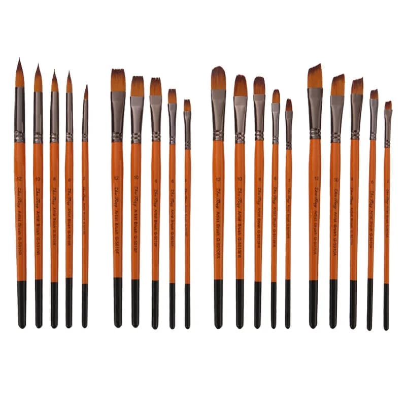 5pcs Artist Paint Brush Set Round Flat Oblique Filbert Nylon Hair Acrylic & Oil & Watercolor Paint Brushes for Beginners Experts
