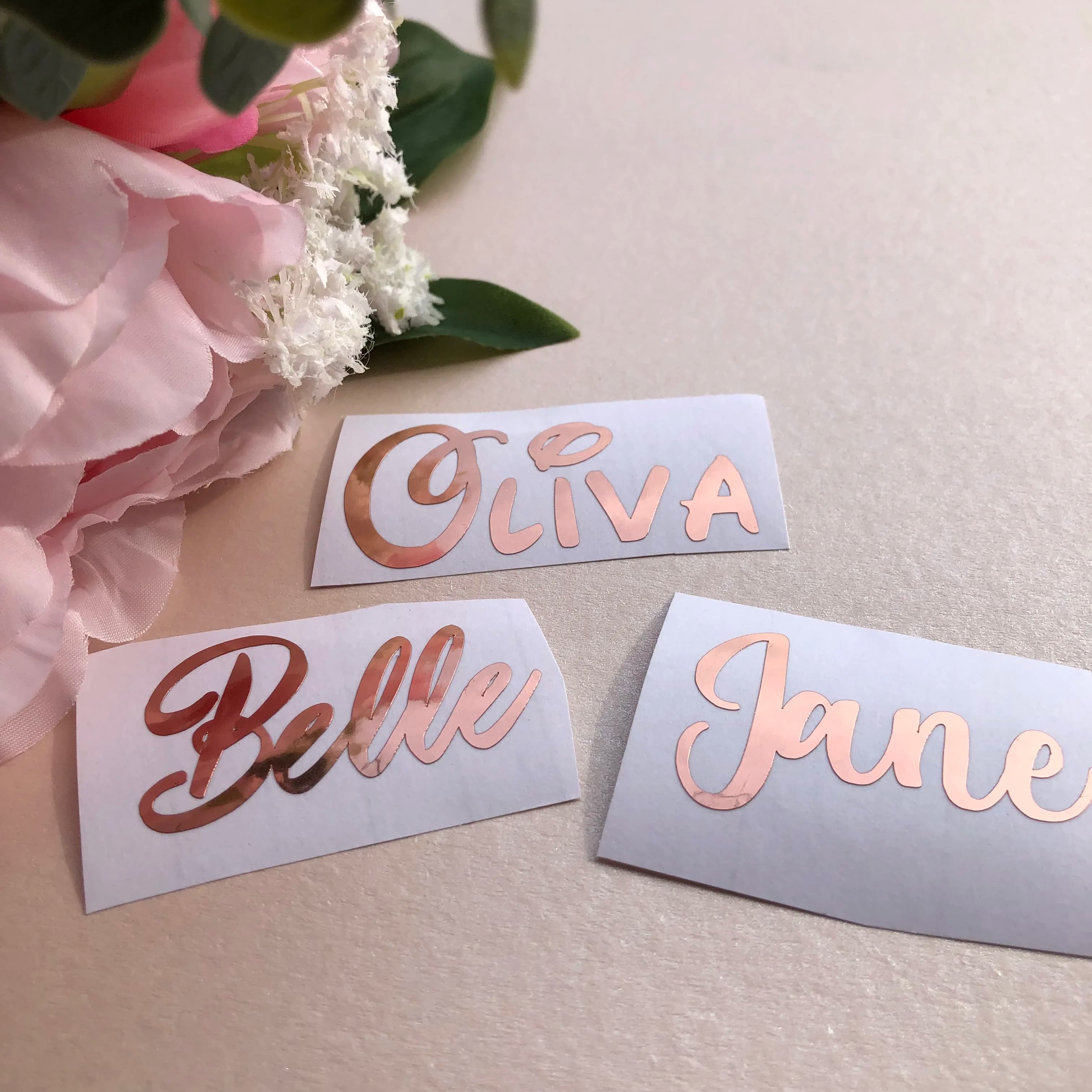 Adesivo Personalizzato con Nome in Oro Rosa per Matrimonio, Decalcomania in Vinile Oro Rosa per Bottiglia d'Acqua, Bicchiere di Vino, Porta Pranzo, Addio al Nubilato