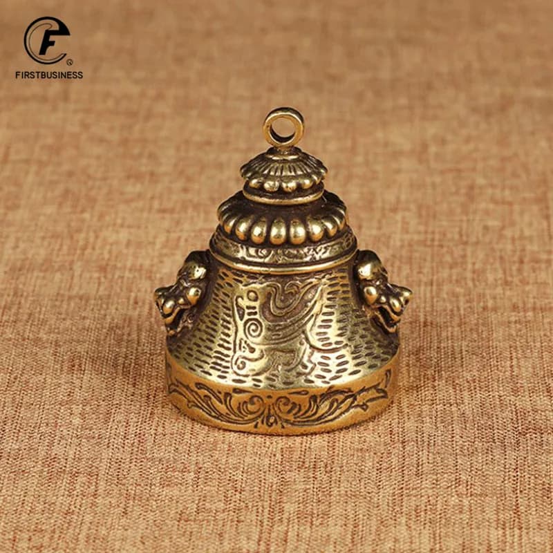 Brass Pure Double Face Lion Doorbell Antique Copper Tibetan Buddhism Pestle Bells Home Decor Ornaments for Living Room Gifts