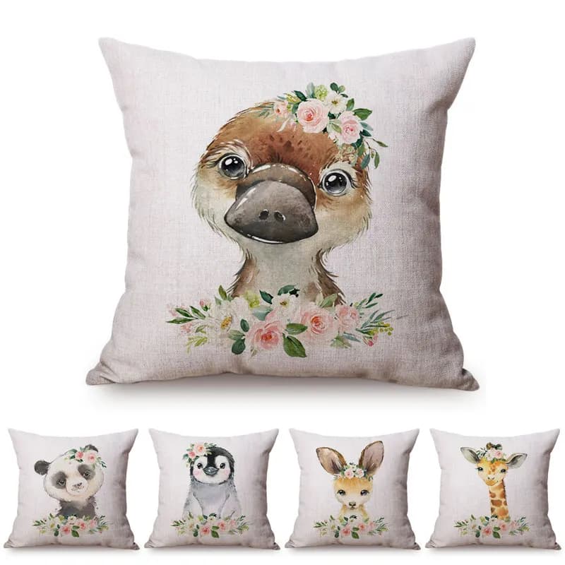 Animali nordici Koala Anatroccolo Coniglietto Federa Simpatico regalo di compleanno Camera per bambini Divano Decorazione Fodera per cuscino in lino per auto cojines